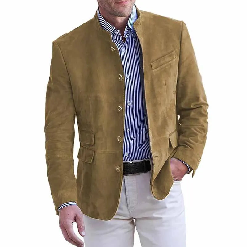 Men’s Smart Casual Blazer Jacket – Stand Collar Single Breasted Business Coat