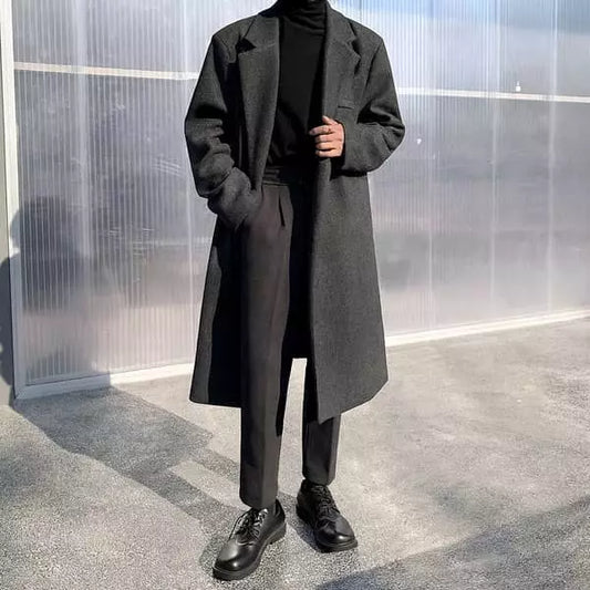 Abrigo largo informal de lana para hombre: elegante chaqueta de invierno
