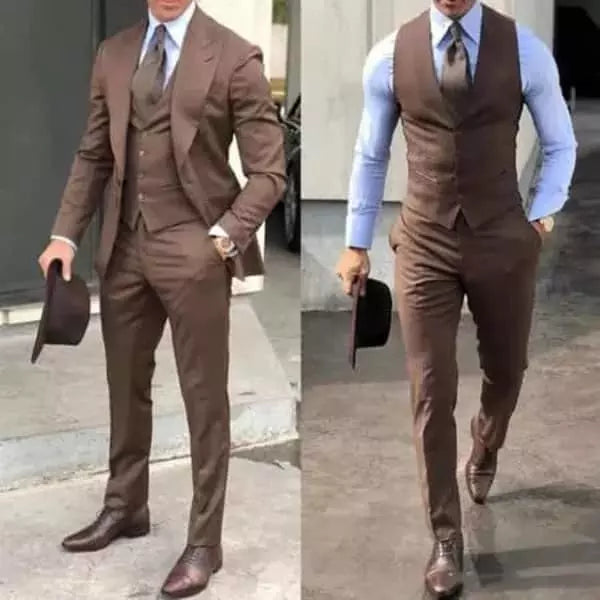 Elegant men's 3-piece suit laid out flat