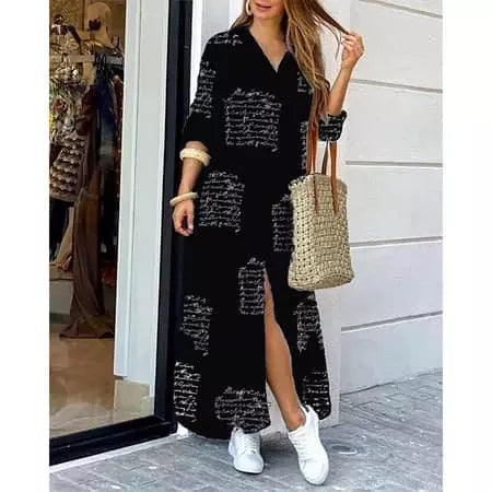 Long-sleeved maxi dress in navy blue