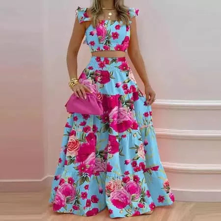 Back view of the Long Printed Skirt Set