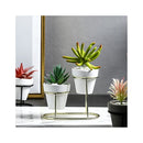 Vaso moderno in ceramica smaltata con supporto in metallo – Elegante fioriera da interno