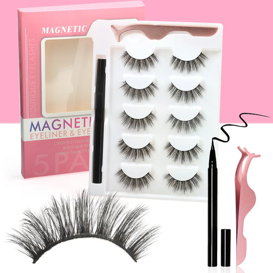 Magnetic Eyelashes Kit 5 Pairs Faux Mink Lashes with Eyeliner