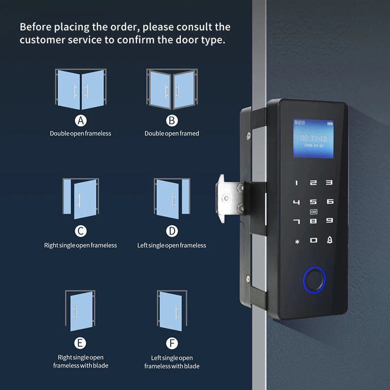 Smart Fingerprint Glass Door Lock with RFID Card & Password Access