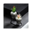 Vaso moderno in ceramica smaltata con supporto in metallo – Elegante fioriera da interno