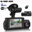 4K 3 Channel Dash Cam Front Rear Inside WiFi GPS Night Vision