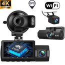 4K 3 Channel Dash Cam Front Rear Inside WiFi GPS Night Vision