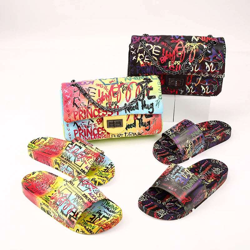 Stylish women's graffiti handbag