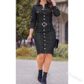 Slim Fit Denim Shirt Dress Women Button Front Midi Long Sleeve