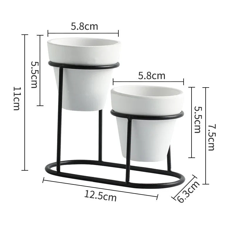 Modern Mini Glazed Ceramic Planter with Metal Stand – Elegant Indoor Flower Pot