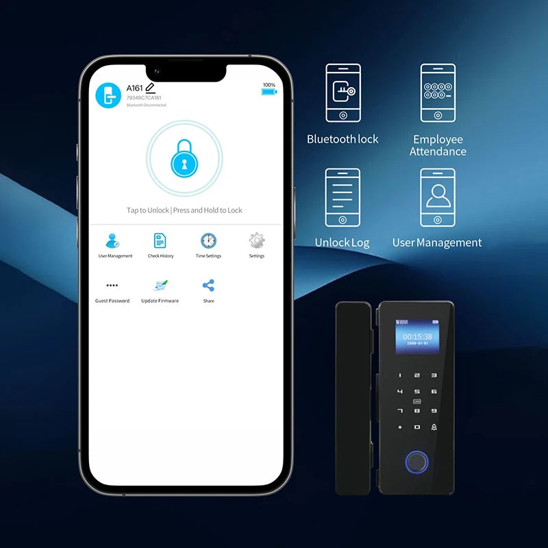 Smart Fingerprint Glass Door Lock with RFID Card & Password Access