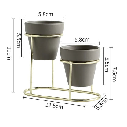 Modern Mini Glazed Ceramic Planter with Metal Stand – Elegant Indoor Flower Pot