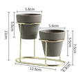 Vaso moderno in ceramica smaltata con supporto in metallo – Elegante fioriera da interno