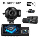 4K 3 Channel Dash Cam Front Rear Inside WiFi GPS Night Vision