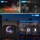 4K 3 Channel Dash Cam Front Rear Inside WiFi GPS Night Vision