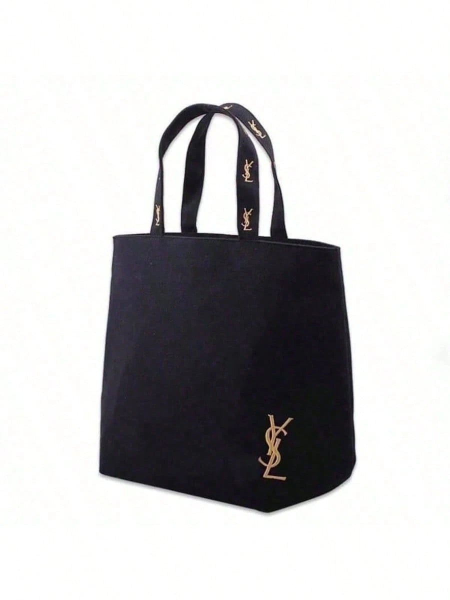 Luxury Designer Black Canvas Tote Bag – Large Capacity Women's Shoulder Bag for Work, Travel & Shopping