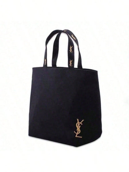 Luxury Designer Black Canvas Tote Bag – Large Capacity Women's Shoulder Bag for Work, Travel & Shopping