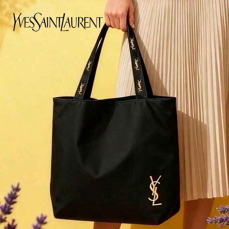 Luxury Designer Black Canvas Tote Bag – Large Capacity Women's Shoulder Bag for Work, Travel & Shopping