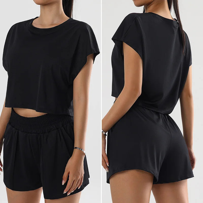 Women’s 2 Piece Workout Set Quick Dry Running Top and Shorts