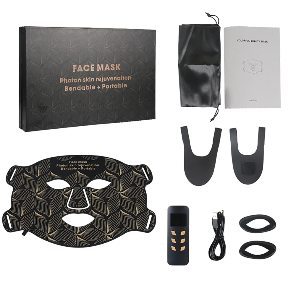 Maschera per viso e collo con terapia della luce LED a 8 colori - Dispositivo anti-invecchiamento per il viso a infrarossi rossi e vicini per rughe, acne, rassodamento della pelle e controllo del sebo