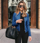 Women’s Fashion PU Leather Biker Jacket – Slim Fit Moto Coat with Zipper