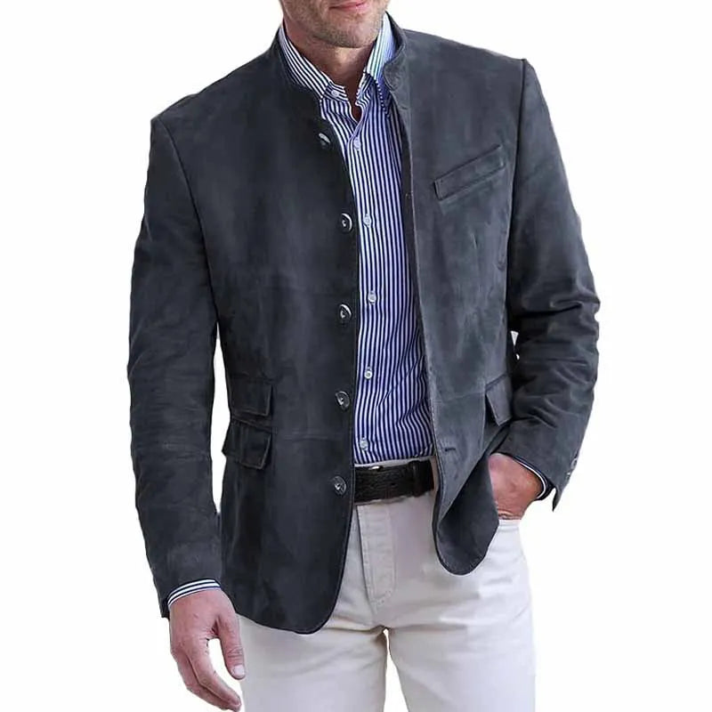 Men’s Smart Casual Blazer Jacket – Stand Collar Single Breasted Business Coat