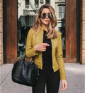 Women’s Fashion PU Leather Biker Jacket – Slim Fit Moto Coat with Zipper