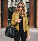 Women’s Fashion PU Leather Biker Jacket – Slim Fit Moto Coat with Zipper