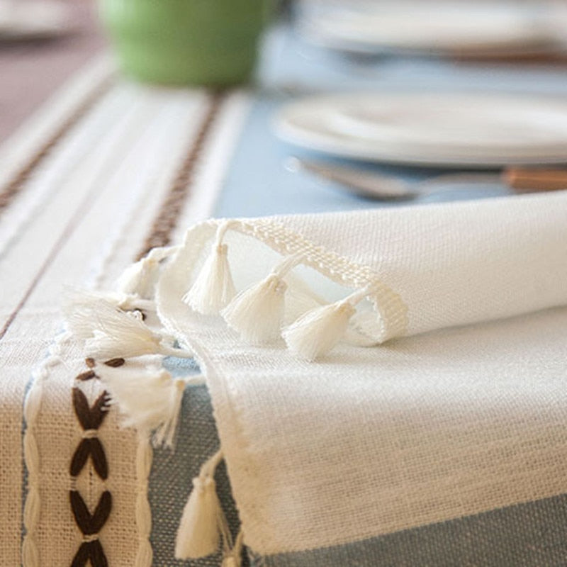 Plaid Linen Decorative Tablecloth with Tassel, Waterproof, Thick, Rectangular - Automation and Energy