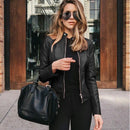 Women’s Fashion PU Leather Biker Jacket – Slim Fit Moto Coat with Zipper