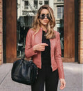 Women’s Fashion PU Leather Biker Jacket – Slim Fit Moto Coat with Zipper