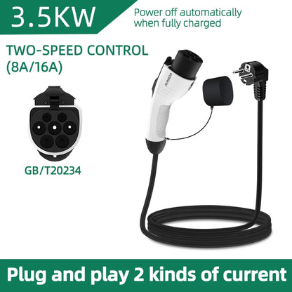3.5KW Portable EV Charger – 16A Electric Vehicle Charging Cable with EU Plug