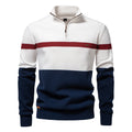 Men’s Quarter-Zip Cotton Sweater – Striped Mock Neck Pullover Warm Knit Casual Sweater for Fall & Winter