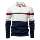 Men’s Quarter-Zip Cotton Sweater – Striped Mock Neck Pullover Warm Knit Casual Sweater for Fall & Winter