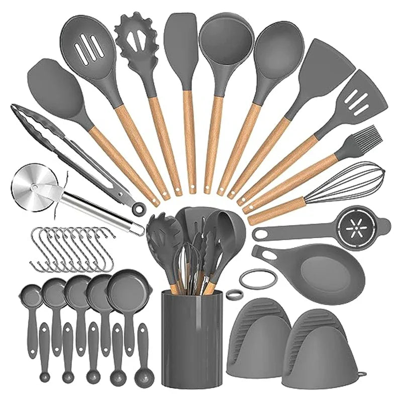 Set di utensili da cucina in silicone da 36 pezzi con supporto
