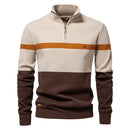 Men’s Quarter-Zip Cotton Sweater – Striped Mock Neck Pullover Warm Knit Casual Sweater for Fall & Winter
