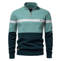 Men’s Quarter-Zip Cotton Sweater – Striped Mock Neck Pullover Warm Knit Casual Sweater for Fall & Winter