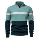 Men’s Quarter-Zip Cotton Sweater – Striped Mock Neck Pullover Warm Knit Casual Sweater for Fall & Winter