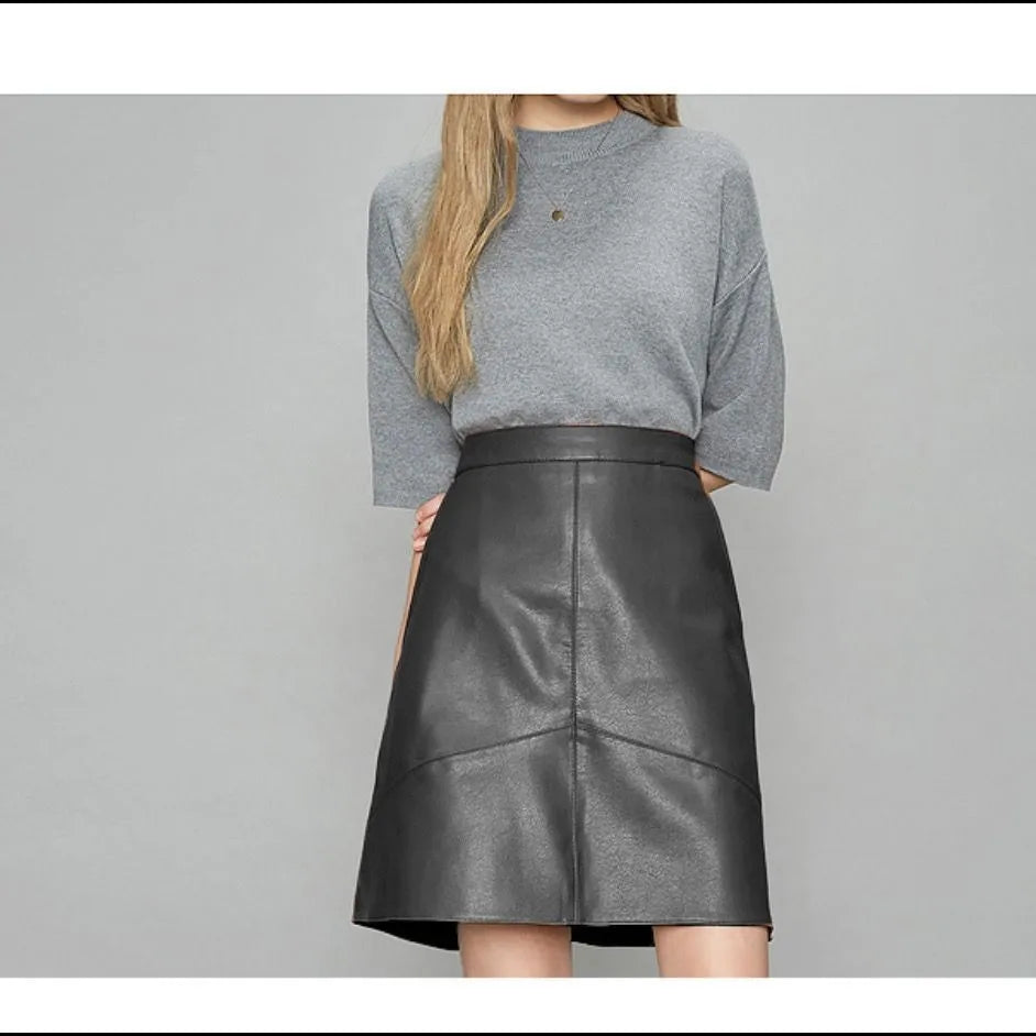 High Waist Faux Leather Mini Skirt A-Line Women Autumn Winter