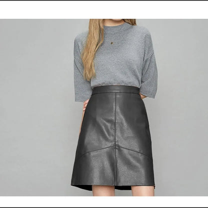 High Waist Faux Leather Mini Skirt A-Line Women Autumn Winter