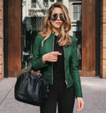 Women’s Fashion PU Leather Biker Jacket – Slim Fit Moto Coat with Zipper