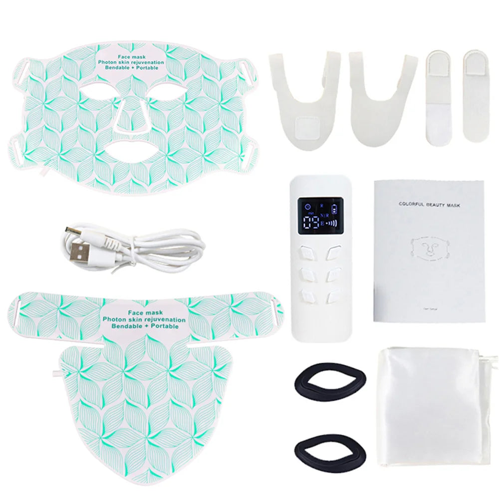 Maschera per viso e collo con terapia della luce LED a 8 colori - Dispositivo anti-invecchiamento per il viso a infrarossi rossi e vicini per rughe, acne, rassodamento della pelle e controllo del sebo