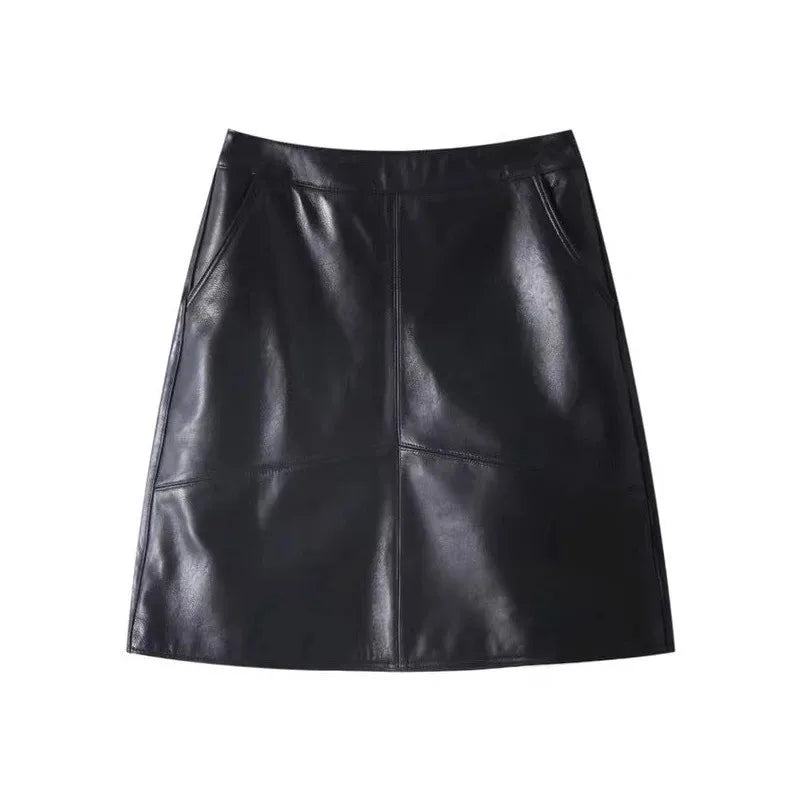 High Waist Faux Leather Mini Skirt A-Line Women Autumn Winter