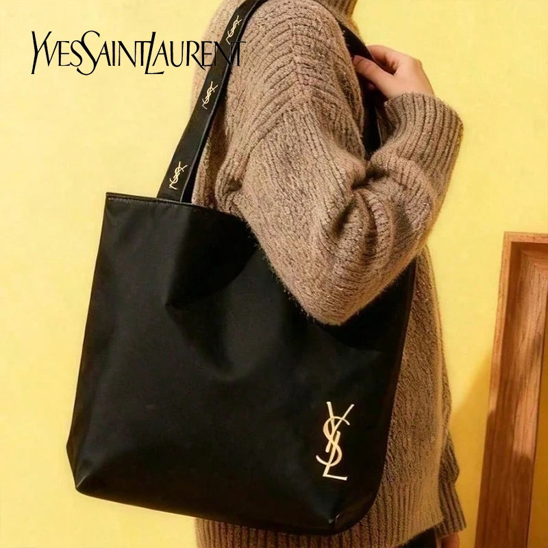 Luxury Designer Black Canvas Tote Bag – Large Capacity Women's Shoulder Bag for Work, Travel & Shopping