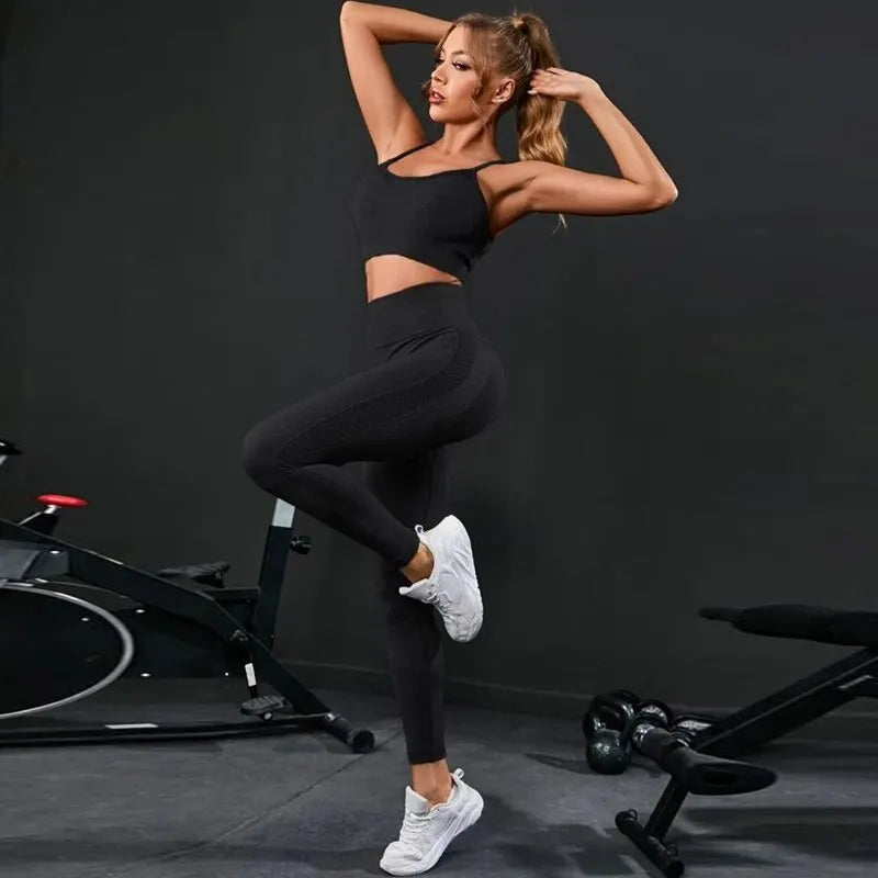 FlexShape™ Women’s Seamless Yoga Set – High Waist Leggings & Sports Bra Gym Outfit (2-Piece)