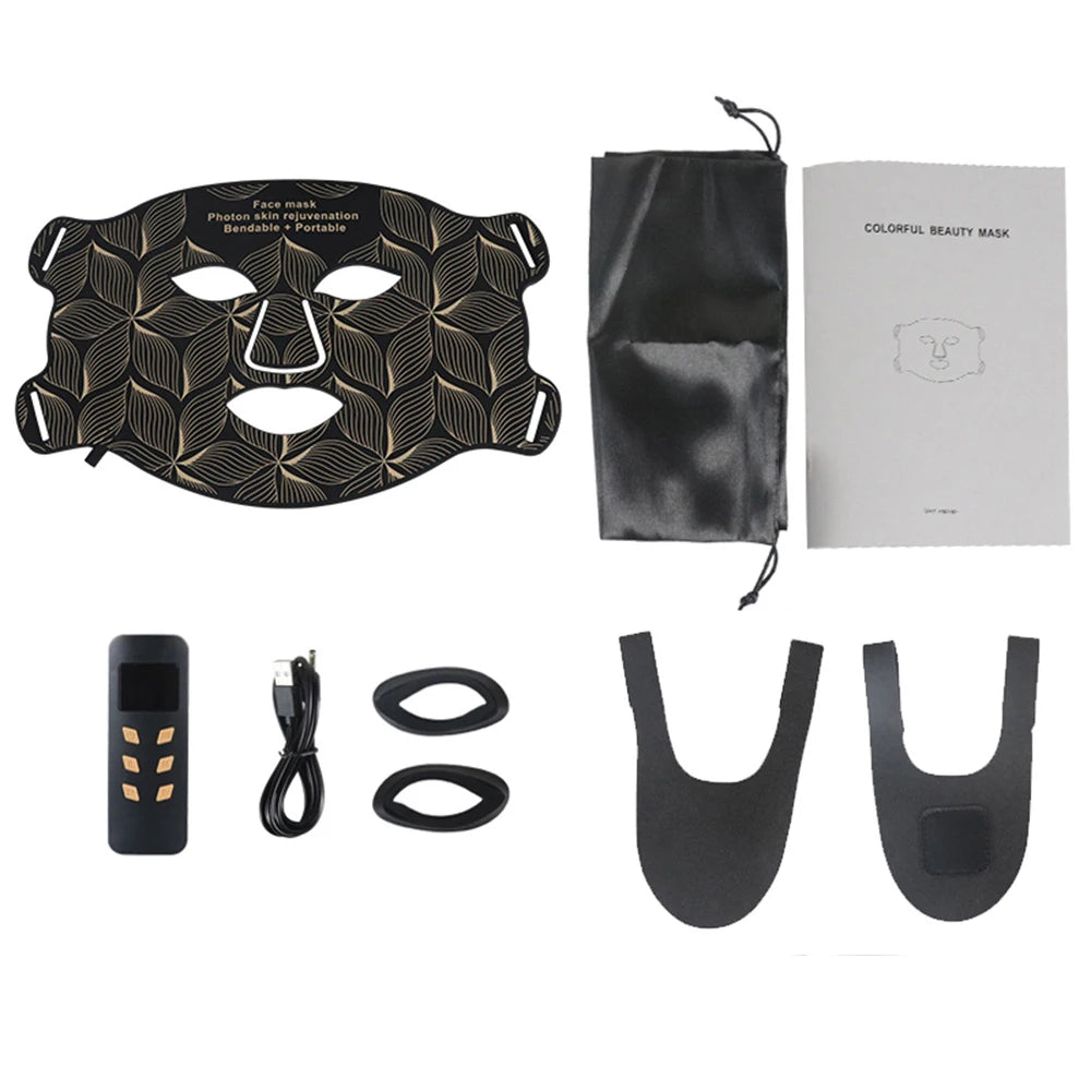 Maschera per viso e collo con terapia della luce LED a 8 colori - Dispositivo anti-invecchiamento per il viso a infrarossi rossi e vicini per rughe, acne, rassodamento della pelle e controllo del sebo