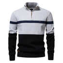 Men’s Quarter-Zip Cotton Sweater – Striped Mock Neck Pullover Warm Knit Casual Sweater for Fall & Winter