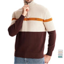 Men’s Quarter-Zip Cotton Sweater – Striped Mock Neck Pullover Warm Knit Casual Sweater for Fall & Winter