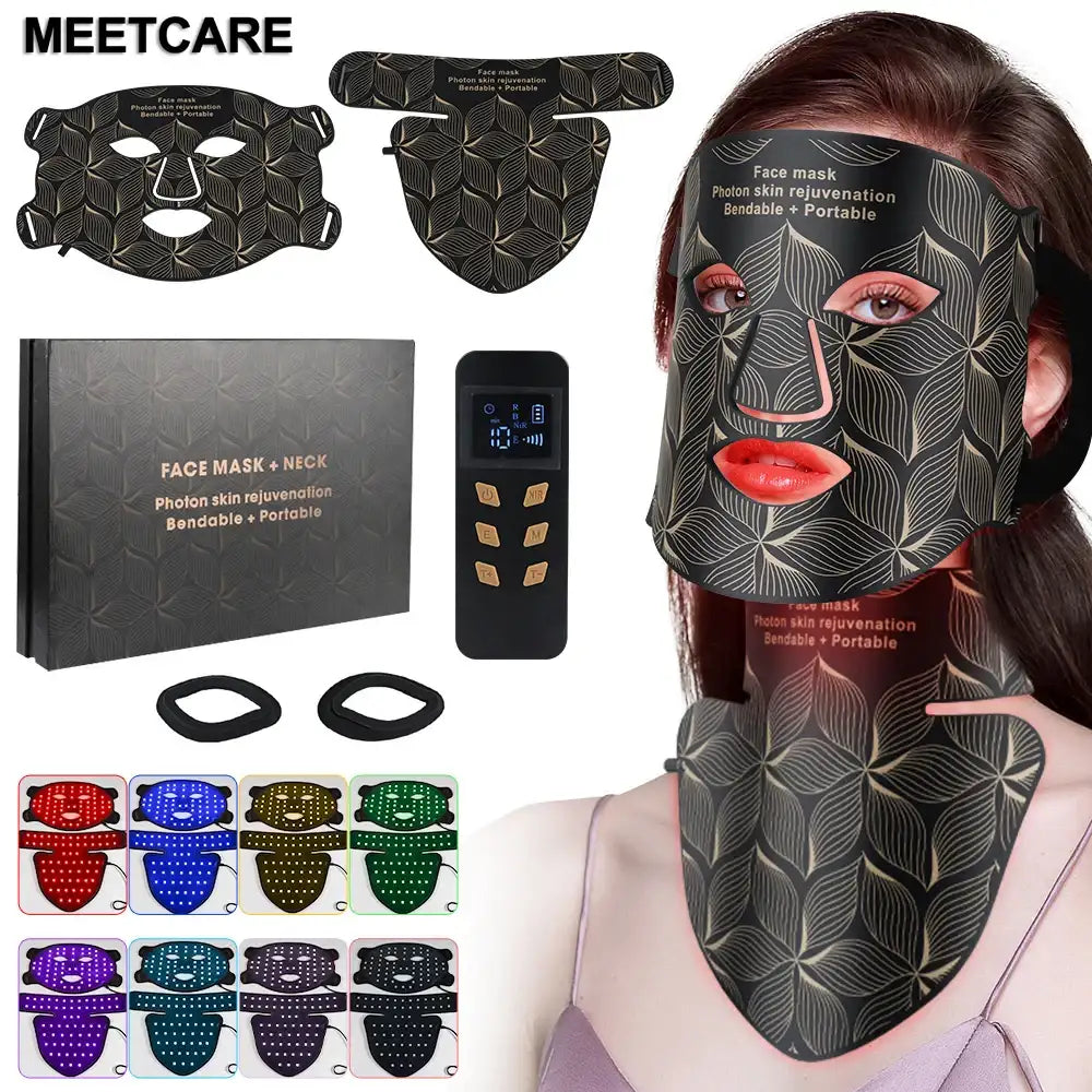 8 Color LED Light Therapy Face & Neck Mask – Red & Near Infrared Anti-Aging Facial Device for Wrinkles, Acne, Skin Tightening & Oil Control
