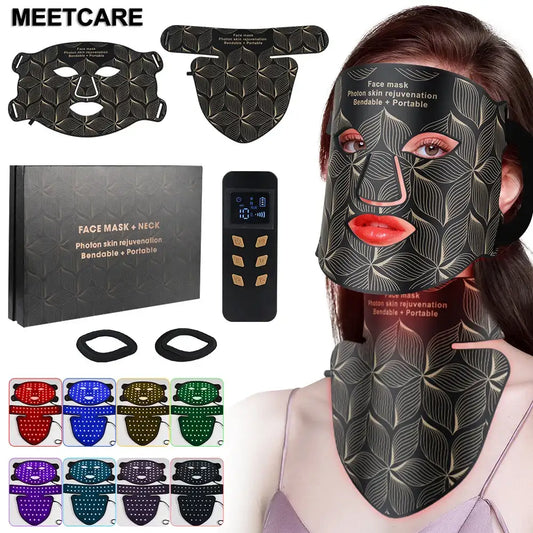 8 Color LED Light Therapy Face & Neck Mask – Red & Near Infrared Anti-Aging Facial Device for Wrinkles, Acne, Skin Tightening & Oil Control